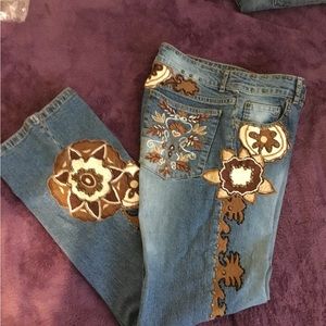 NWOT VINTAGE Vanity Collection Embroidered Straight Leg Blue Jeans, Size 12 L